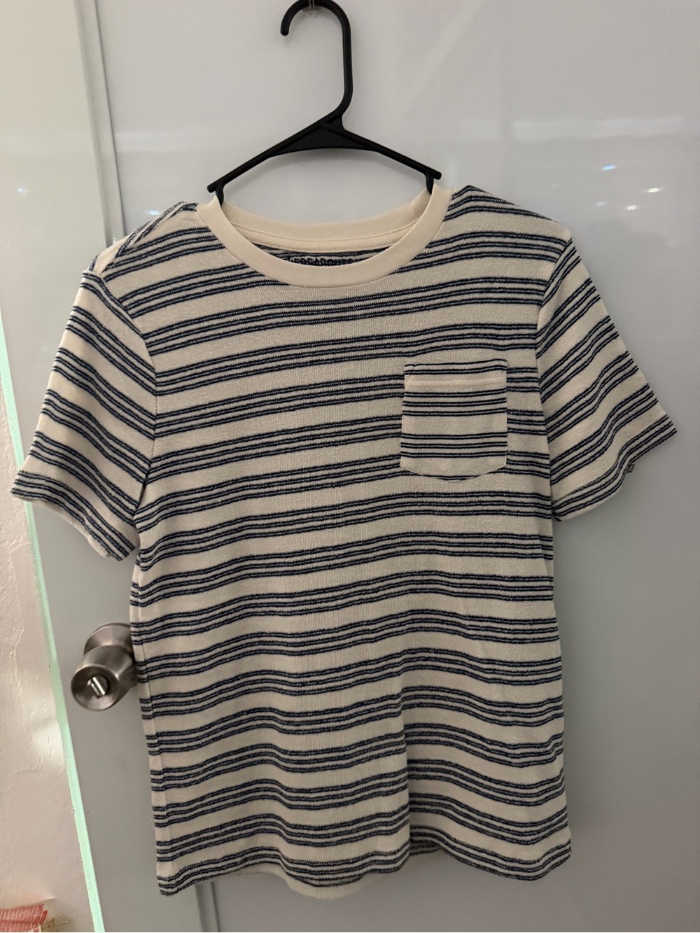 Kids Short Sleeve Crewneck Stripe Pocket Tee - Cream & Navy
